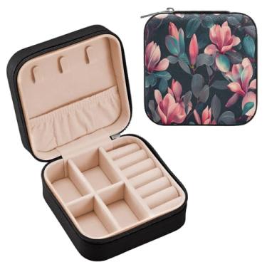 Imagem de YETTASBIN Caixa de joias Lotus para adolescentes, meninas, mulheres, presente de aniversário, Natal, caixa de armazenamento de joias portátil de couro PU, mini estojo de joias de viagem para colar