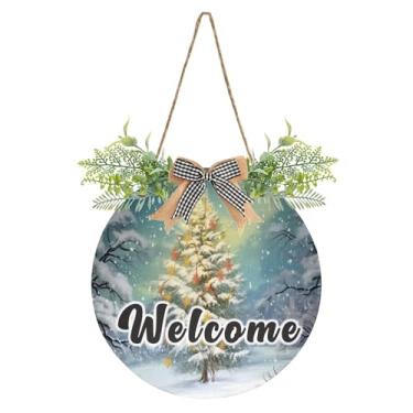 Imagem de YETTASBIN Placa de boas-vindas para árvore de Natal, placa de parede à prova d'água, guirlanda decorativa de alpendre para inauguração de casa, quintal, jardim, decoração de férias, 30 x 30 cm