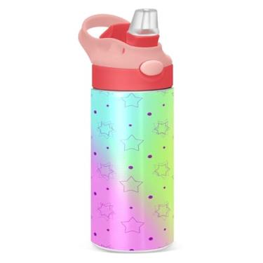 Imagem de CEBUGI Garrafas de água de fundo gradiente colorido à prova de vazamento garrafa de água infantil com canudo Garrafa de água isolada a vácuo de aço inoxidável para meninos e meninas