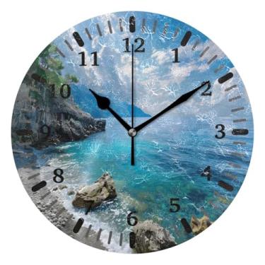 Imagem de CEBUGI 1 litoral 1 relógio de parede operado por bateria relógios redondos silenciosos sem tique-taque para cozinha, banheiro, quarto, escritório, decoração 25,4 cm