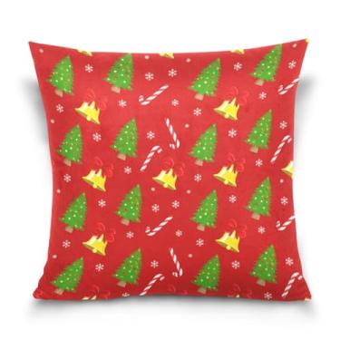 Imagem de Wassud Capa de almofada decorativa de árvore de Natal e sinos 40,6 x 40,6 cm para sofá, casa, casa de fazenda, decoração de quarto