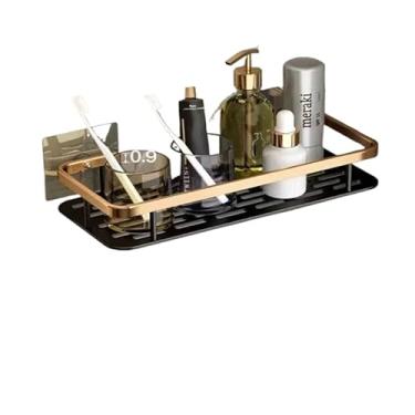 Imagem de Prateleiras Para Casa De Banho Sem Furos, AlumíNio, Suportes Para Casa De Banho E AcessóRios Para Casa De Banho(KIT 1-Preto ouro Retângulo)