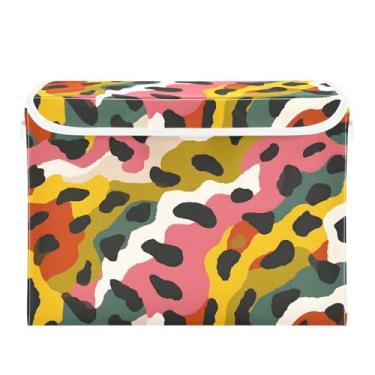 Imagem de CEBUGI Caixotes de armazenamento com tampas, caixa de armazenamento de tecido dobrável, compartimentos organizadores de cubos multicoloridos para armário de casa prateleiras de quarto 40 x 30 x 30 cm