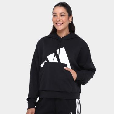 Imagem de Moletom Adidas Com Capuz Feminino, Preto, Branco, M