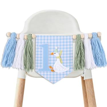 Imagem de 1 Pç Banner Engraçado Ganso Cadeira Alta Banner Azul Silly Goose Decorações para Meninos 1º Aniversário Ganso Decorações de Aniversário, Chá de Bebê, Decoração de Festa de Natal, Batizado