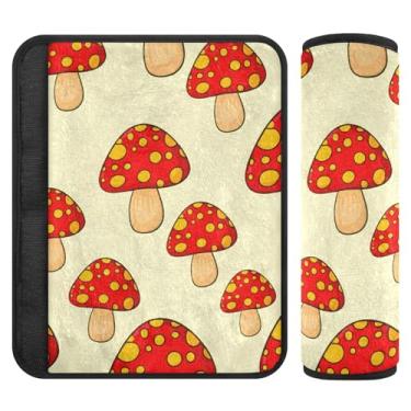 Imagem de Burbuja Capa de cinto de segurança de carro cogumelos vermelhos de desenho animado macio confortável protetor de cinto de segurança de carro para alça de ombro de assento, 1 par médio