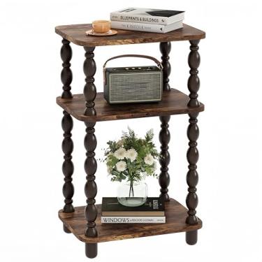 Imagem de Mesa de canto retrô, mesa lateral pequena de 3 andares, mesa lateral de sofá estreita para pequenos espaços, mesa de canto de casa de fazenda, mesa de cabeceira moderna, mesa de cabeceira skinny para