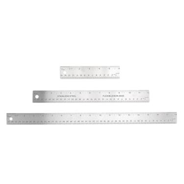 Imagem de Réguas de metal de cortiça réguas de aço inoxidável sem escorregamento de borda reta régua de medição com backing de cortiça para estudantes engenheiros e artistas 3pcs Conjunto