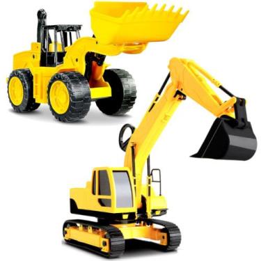 Imagem de Kit 2 Carrinhos Escavadeira e Trator Pá de Areia Original - Roma Jense