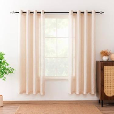 Imagem de Tuffeel Cortinas de linho para sala de estar, cortina de filtro de luz semitransparente mesclada de linho com ilhós, cortinas de privacidade, 182 cm de comprimento, conjunto de 2 painéis - natural