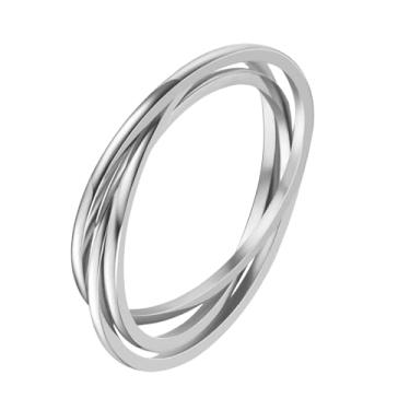 Imagem de LXBQYSTO Conjunto de 3 anéis de aço inoxidável para mulheres e homens, alianças de casamento de compromisso empilháveis de ouro/prata que não mancham tamanho 5-10, Aço inoxidável, Sem pedra preciosa