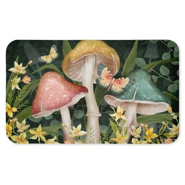 Imagem de Tapete antifadiga Midnight Garden Cogumelos, ergonômico acolchoado para cozinha e pé com suporte antiderrapante, tapete de conforto ecológico, design por Nicole Tamarin, 76 cm x 45 cm