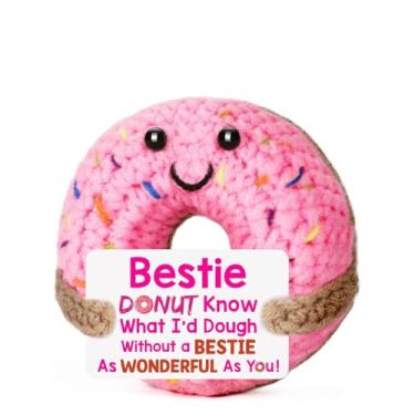 Imagem de Mini donut engraçado positivo emocional de crochê fofo com cartão positivo placas decorativas para colegas de trabalho melhor amigo incentivo presente engraçado para mulheres homens decoração de mesa