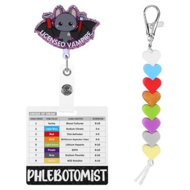 Imagem de 8 peças de carretel de crachá de flebotomia para flebotomia com cartão de referência e contas, porta-crachá retrátil para enfermeira, técnico de laboratório, médicos e acessórios para flebotomistas