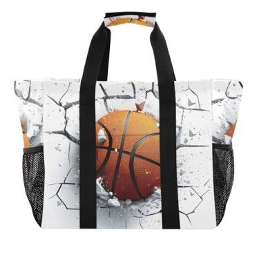 Imagem de ODAWA Bolsa de verão portátil para férias, organizador esportivo, bolsa de praia para academia, bola de basquete 3D, Bola de basquete 3D, One Size