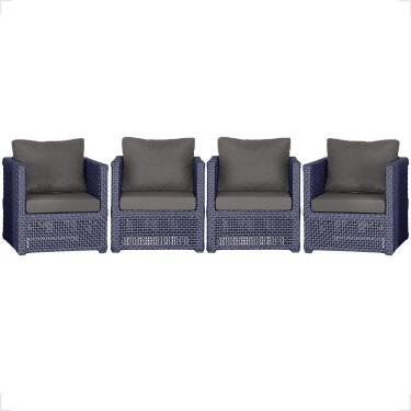 Imagem de 4 Poltronas Madri Alumínio Corda Náutica Estofado 11 Trama Azul