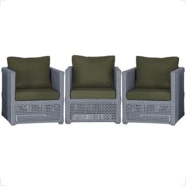 Imagem de 3 Poltronas Madri Alumínio Corda Náutica Estofado 13 Trama Prata