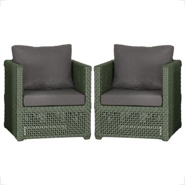 Imagem de 2 Poltronas Madri Alumínio Corda Náutica Estofado 11 Trama Verde