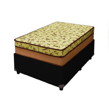 Imagem de Cama Box Solteiro 88 Tecido Sintético Preto Com Colchão De Espuma D33 Tokio Bege