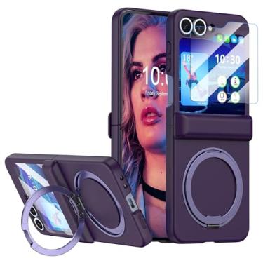 Imagem de Capa magnética projetada para Samsung Galaxy Z Flip 6/5 com proteção de dobradiça, protetor de tela e suporte [compatível com MagSafe], capa protetora fina para celular (roxo escuro)