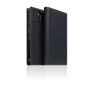 Imagem de SLG Capa carteira de couro compatível com iPhone 14, D8 couro de flor integral diário flip porta-cartão com caixa de presente, feita à mão e projetada para iPhone 14 (preto azul)