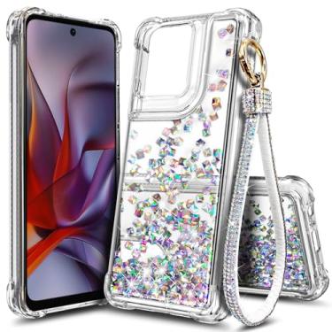 Imagem de WDHD Compatível com Motorola Moto G-Stylus-2025 Capa Crystal Gem | Brilhante Glitter Flutuante Cachoeira Líquida Linda Capa de Telefone para Mulheres Meninas Crianças com Cordão de Pulso Diamante