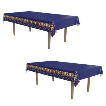Imagem de Beistle 2 peças tema medieval plástico toalha de mesa retangular suprimentos de festa, 137 x 274 cm, multicolorido