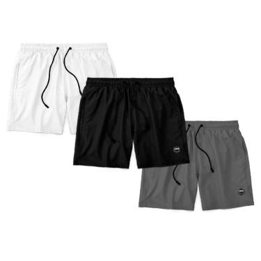 Imagem de Kit 3 Bermudas Life Lisa Short Liso Masculino Básico Mauricinho Tactel - Branco+Preto-Unissex