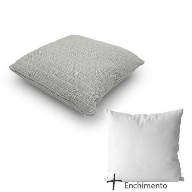 Imagem de Almofada Decorativa Em Tricô De Algodão, 45x45cm, Com Enchimento Prata