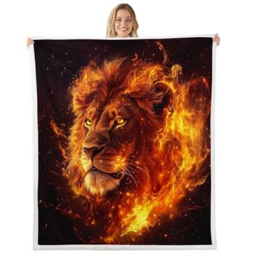 Imagem de Cobertor felpudo de flanela Wild Lion 101,6 cm x 127 cm laranja fogo legal meninos meninas adultos cobertor felpudo para sofá 3D leão África animal todas as estações cobertor de pelúcia