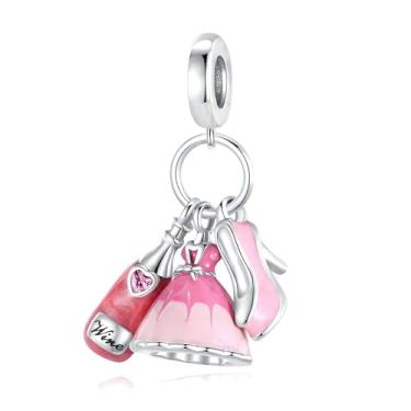 Imagem de Amuefer Vinho rosa, vestido de noite e pingente de salto alto feminino, presente de joias, aniversário, Natal, Dia das Mães, Dia dos Namorados, casal amigo da família, pulseiras, colares, pingentes