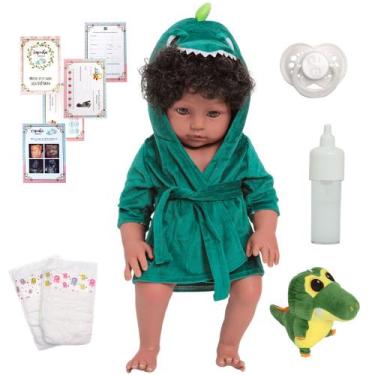 Imagem de Boneco Reborn Negro Saída de Banho Jacarezinho + Kit Itens - Cegonha R