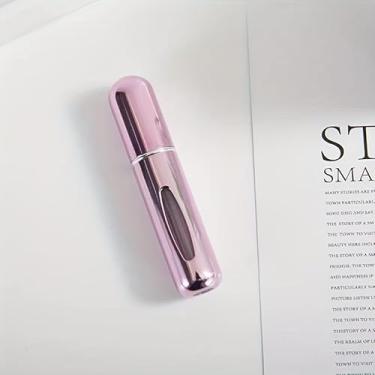 Imagem de Frasco spray atomizador de perfume portátil de 5 ml, alumínio brilhante, autoescorvante recarregável para viagens, carro, retoques diários, rosa