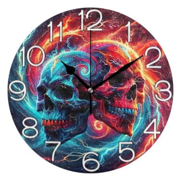 Imagem de GAIGEO Relógio de parede decorativo analógico operado por bateria silencioso relógio de cozinha rústico, decoração de parede moderna casa de fazenda desenhos animados crânios coloridos, fresco, 25 cm