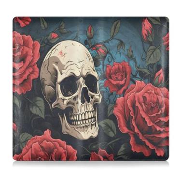 Imagem de CEBUGI Porta-luvas e porta-luvas com desenho animado de caveira e rosas para organizador de documentos, 12,5 cm x 24 cm