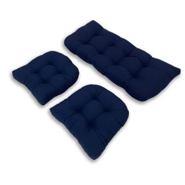 Imagem de BAHULA Almofadas de assento de vime de pátio ao ar livre, almofadas de banco de jardim com laços, almofadas de cadeira à prova d'água para sofá de vime de pátio, 1 sofá e 2 almofadas em forma de U