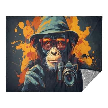 Imagem de CEBUGI Cobertor de flanela quente macio 127 x 178 cm para sofá, cama, escritório, acampamento, viagem, pintura de macaco para todas as estações