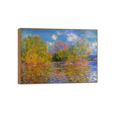 Imagem de BMZFYBS Claude Monet Famosas Impressões em tela de parede prontas para pendurar - Sena perto de Giverny - Pintura de moldura de madeira para decoração de sala de estar 70 x 100 cm 27 x 39 pol