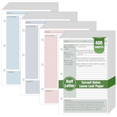 Imagem de 400 folhas de papel de folha solta com notas Cornell de meia letra para mini fichário de 3 anéis, papel pautado de 14 x 21,6 cm, espaçamento de 1/12.7 cm, refil de caderno Cornell, sistema de