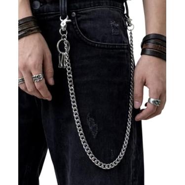 Imagem de POCNBOAN Corrente para calça, corrente punk de aço inoxidável, corrente de bolso para calças jeans, cinto na cintura, corrente de motociclista, chaveiro, acessórios góticos para mulheres e homens