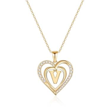 Imagem de Colar com pingente de coração com inicial de amor banhado a ouro 14K, presente de aniversário personalizado, alfabeto A-Z, aniversário das mães, presente de Natal para esposa, namorada, mãe, irmã, 18+