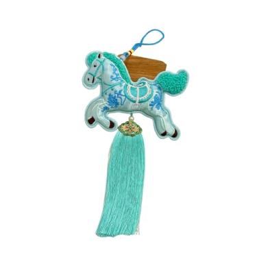 Imagem de shamjina Enfeite de cavalo para o Ano Chinês, pingente para espelho retrovisor de carro, tradicional de desenho animado para bolsa, para o Ano, Cavalo Azul Correndo, Borlas