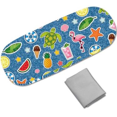 Imagem de CREATCABIN Estojo de óculos de verão capa rígida de couro PU suporte de óculos de sol portátil bolsa de armazenamento de óculos de sol concha protetora pano de limpeza presente para mulheres homens