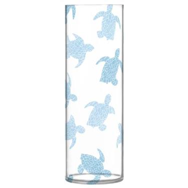 Imagem de CEBUGI Vaso de flor de tartaruga azul 10 cm x 30 cm Vaso cilíndrico para flores, vaso transparente inquebrável para decoração de casa de festa de casamento