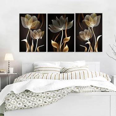 Imagem de Arte de parede em tela preto e dourado floral moderno abstrato sem moldura para sala de estar quarto escritório destaque (observação: sem moldura), 30 cm x 45 cm