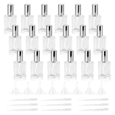 Imagem de Pacote com 18 frascos de spray atomizador de névoa fina de vidro transparente, frasco de perfume vazio de 15 ml, frascos de fragrância com conta-gotas e funis, para mulheres e trabalhadores de
