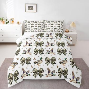 Imagem de Feelyou Jogo de cama solteiro com laço camuflado, camuflagem, casa de fazenda, para meninos, crianças e adolescentes, com 1 edredom e 1 fronha