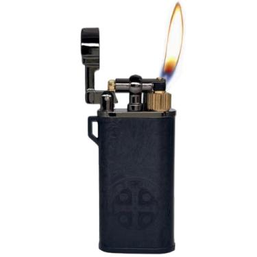 Imagem de Isqueiro St Benedict Constantine com bolso de metal vintage reutilizável clássico criativo butano isqueiro para coleção de presente decorativo (butano não incluído) (preto)