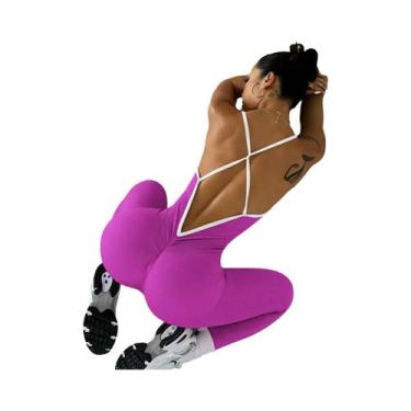 Imagem de Body Feminino Com Detalhes Em Cores, Top Sem Costas, Macacão Para Acad