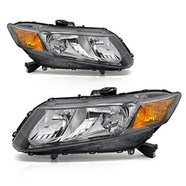 Imagem de ADCARLIGHTS Para 2012 2013 2014 2015 Civic 4DR Sedan Conjunto de farol compatível com Honda Civic 2DR Coupe 12-13 Lente transparente invólucro preto refletor âmbar ajuste Coupe/Sedan (exceto modelo